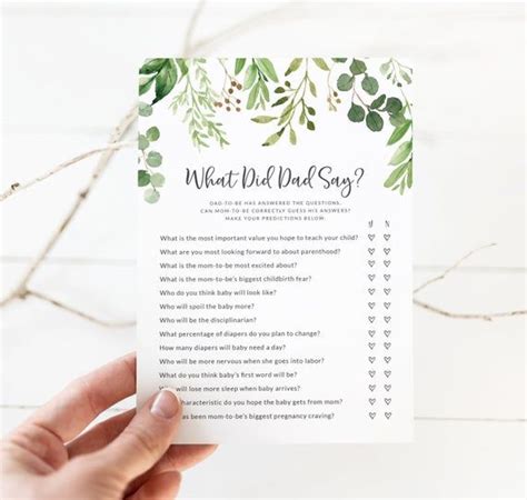 What Did The Dad Say Baby Shower Game Printable Eucalyptus Baby