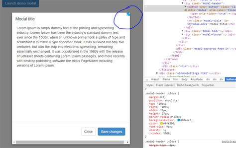 Css Position Fixed Close Button Of Bootstrap Modal Styling Is Not Displaying Properly At