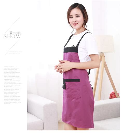 1pc Pure Cooking Kitchen Apron For Woman Chef Waiter Cafe Shop Bbq Hairdresser Waterproof Coated