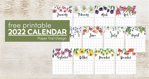 2022 Free Printable Calendar Floral Paper Trail Design