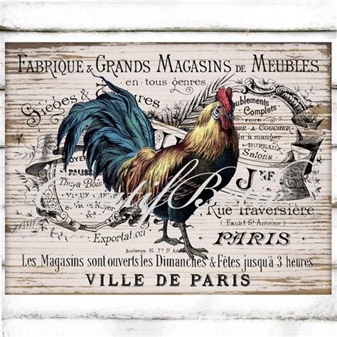 French Rooster Ephemera Sign Farmhouse Rooster Wall Art | Etsy | Vintage paris, Rooster wall art ...