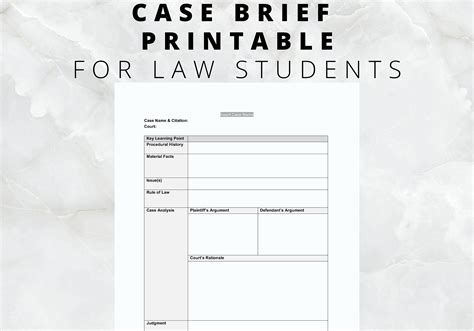 Law School Case Brief Template Editable Essential For Law Students