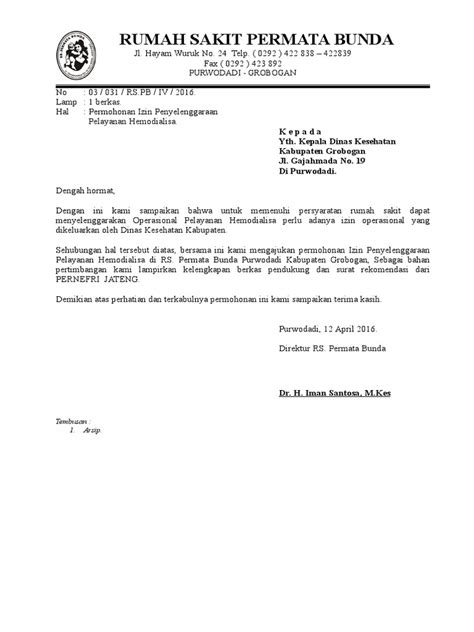 Documents similar to contoh surat rasmi mohon kerjasama jabatan kerajaan. Contoh Surat Permohonan Izin Hemodialisa.doc