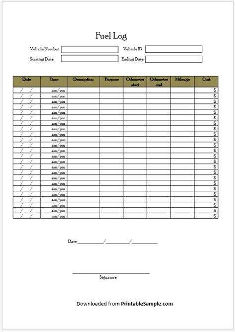 20 Free Sample Fuel Log Templates Printable Samples