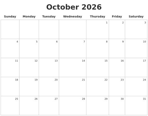 October 2026 Make A Calendar