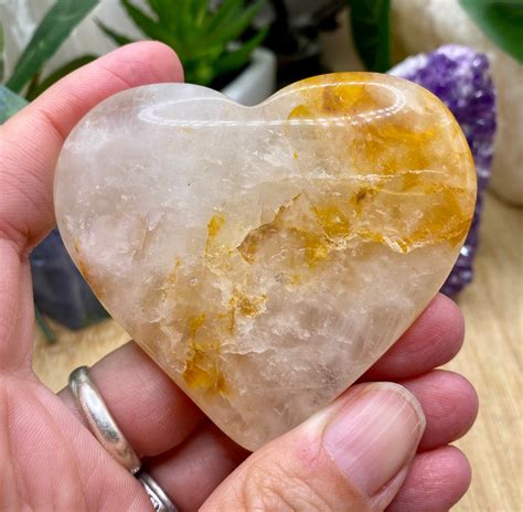 Natural Golden Healer Quartz Heart Crystal Mghh3 Flat 3