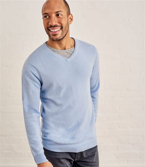 Pale Blue Cashmere And Merino Classic V Neck Knitted Sweater Woolovers Us