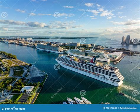 Crowded Cruise Ships At Port Miami Editorial Stock Image Image Of