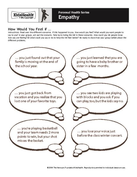 Personal Health Series Empathy Worksheet For 4th 6th Grade Lesson Planet
