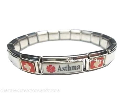 Asthma Superlink 9mm Italian Charm Medical Alert Id Starter Bracelet Ebay