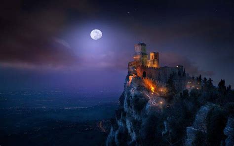 Nature Landscape Moon Castle Cityscape Moonlight Starry Night