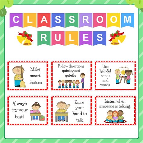 6 Pcs Set Classroom Rules English A4 Posters Card Classroom Decorations Set For Kindergarten