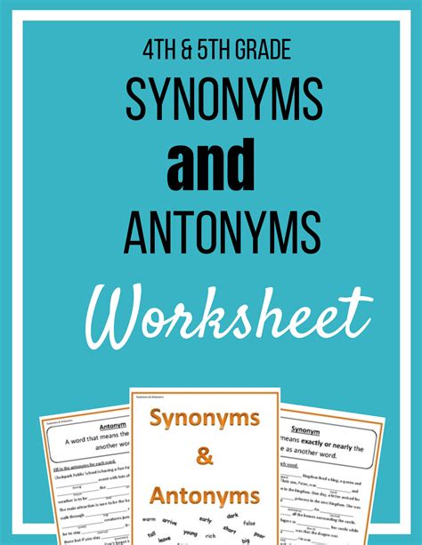 Synonyms and Antonyms | Synonyms and antonyms, Classroom printables, Antonyms