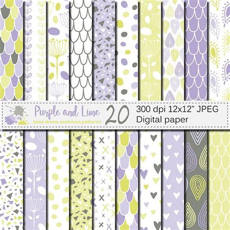 Purple And Lime Green Seamless Digital Paper Hand Drawn Etsy