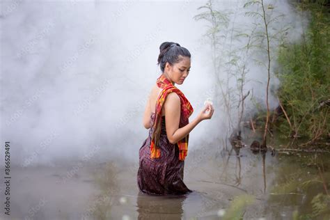 Beautiful Asian Women Are Bathing In The River Asia Girl In Thailand