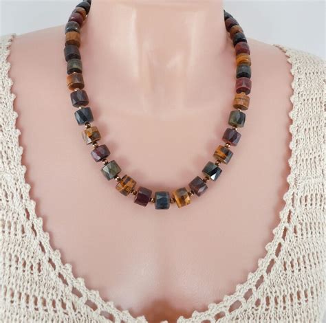 Tiger Eye Inch Bead Necklace Bead Necklace Genuine Tiger Etsy