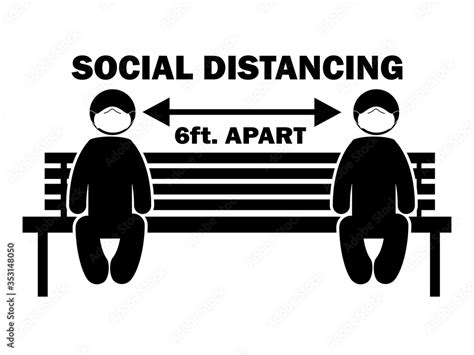 Social Distancing 6 Ft Apart Stick Figure With Mask On Bench