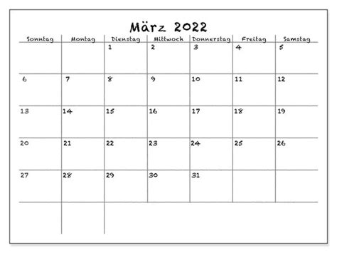 Kalender März 2022 Vorlage Druckbarer 2022 Kalender