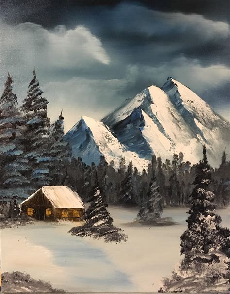 Cabin In The Woods Winter Drawing