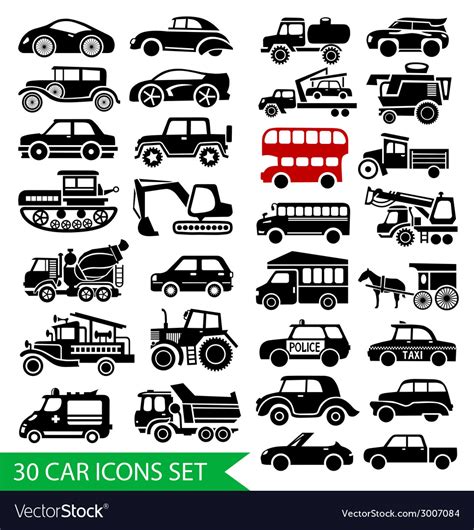 30 Car Icons Set Black Auto Web Pictogram Vector Image