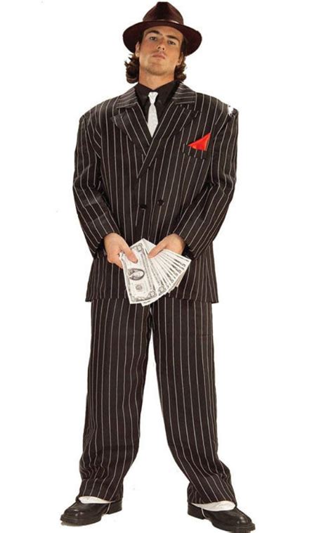Roaring 20s Chicago Gangster Costume Pin Striped Suit Mobster Black