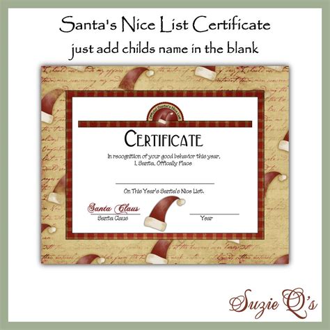This is a digital download, no items will be mailed to you. Santa's Nice List Certificate Digital Printable by ...