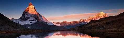 Hd Wallpaper Matterhorn Lake Snow Landscape Nature Dual Monitors