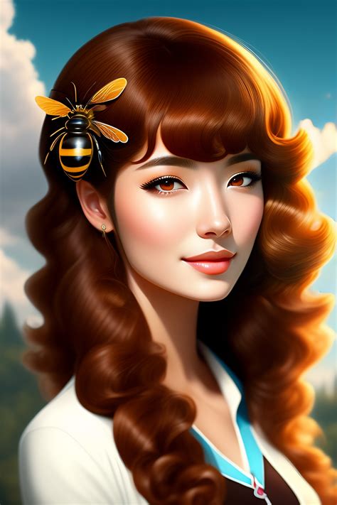 Lexica Anime Brown Hair And Slightly Curly Hair Female With A Bee Hairclip