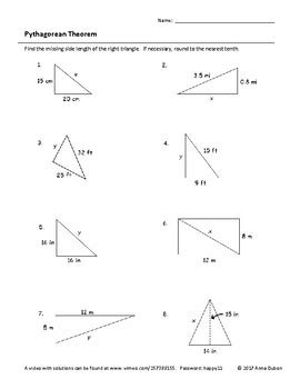 (ii) ad = ad (common side, leg). Pythagorean Theorem Worksheet with Video Answers by ...