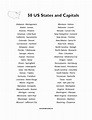 50 States and Capitals List – Free Printable