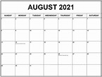 Printable Free Blank August 2021 Calendar Template [PDF] | Calendar Dream