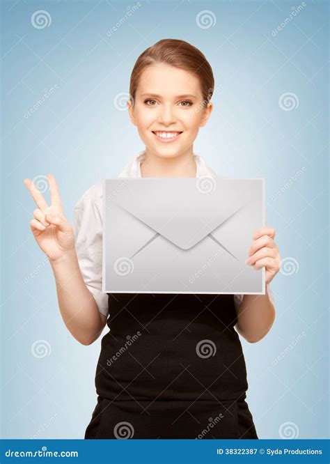 Woman Showing Virtual Envelope Stock Image Image Of Holding Letter