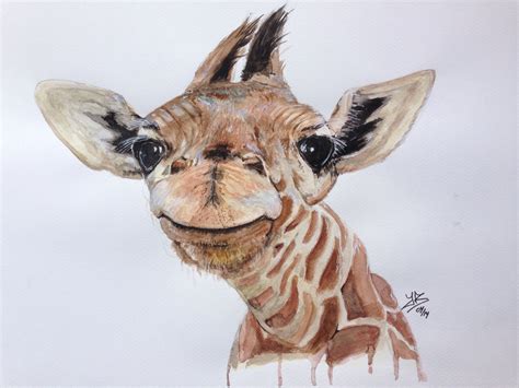 Smiling Baby Giraffe Painting By Jérôme Royer Artmajeur
