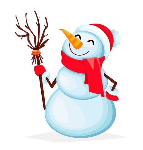 Funny Snowman Cartoon Character Premium Vector