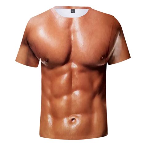 Cosplay Muscle T Shirt Short Sleeve Mens Cool Tops Fake Pectorales D
