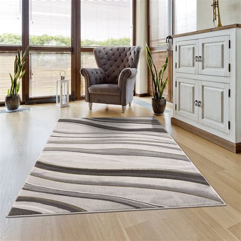 La Dole Rugs Gold Grey Ivory Abstract Spirals Waves Modern Geometric