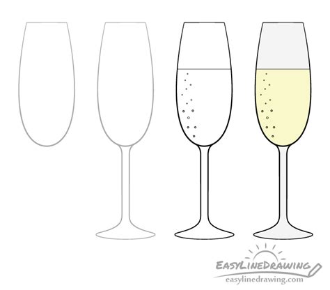 How To Draw A Champagne Glass In Four Step Easylinedrawing
