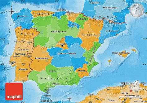 Political Map Of Spain Political Shades Outside