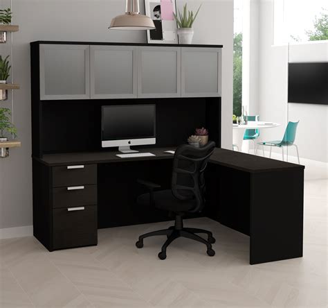 L Shaped Office Desk With Hutch Choose A Model With A Hardwood Finish