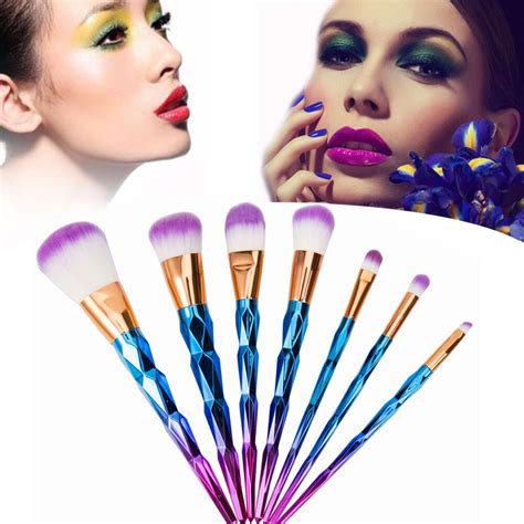 Elailite 7pc Makeup Brushes Set Rainbow Gradient Diamond Cosmetic Box