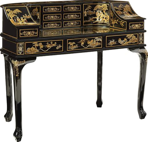 Oriental Furniture 48 Inch Oriental Design Black Lacquer Piano Style