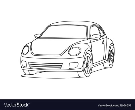 Small Car Front View Three Quarter View Contour Vector Image