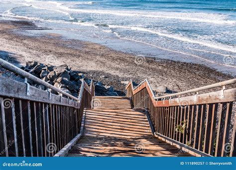 Staircase Leading Down To Stone Covered South Carlsbad State Beach