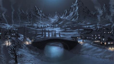 Winter Town At Night Wallpaper And Background Image 1900x1068