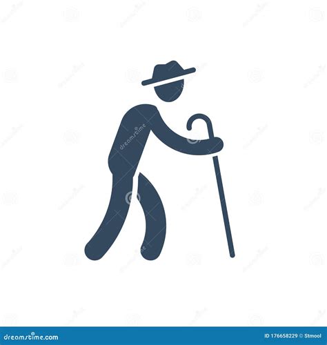 Old Man With Stick And Hat Walking Aged People Symbol Stock Vector Illustration Of Icon