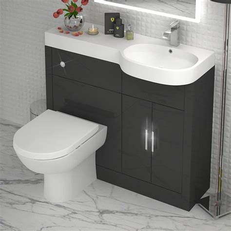 A wide range of bathroom units at toolstation. 1000mm grey high gloss combination sink and toilet cabinet ...