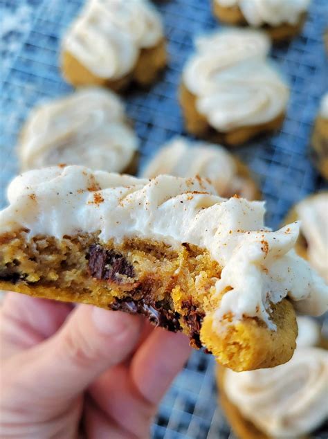 Pumpkin Chocolate Chip Cookies With Cream Cheese Frosting Love To Be