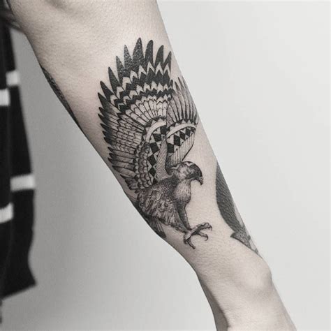 Hawk With Pattern Wings Hawk Tattoo Animal Tattoos Tattoos For Guys