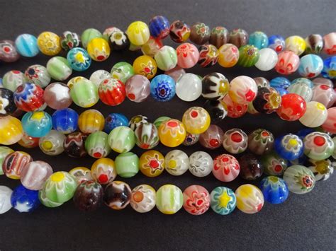 6mm Glass Millefiori Ball Bead Strand 14 5 Inch Strand Of About 65 Glass Ball Beads Mixed Lot