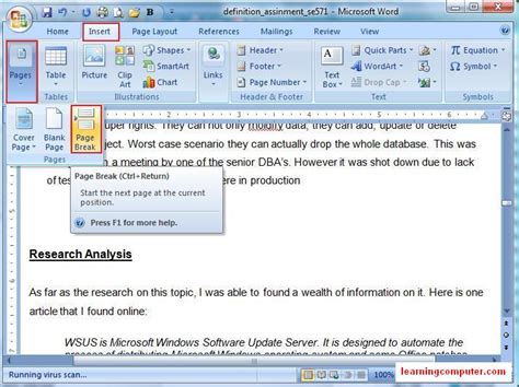 Microsoft Word 2007insert Tab